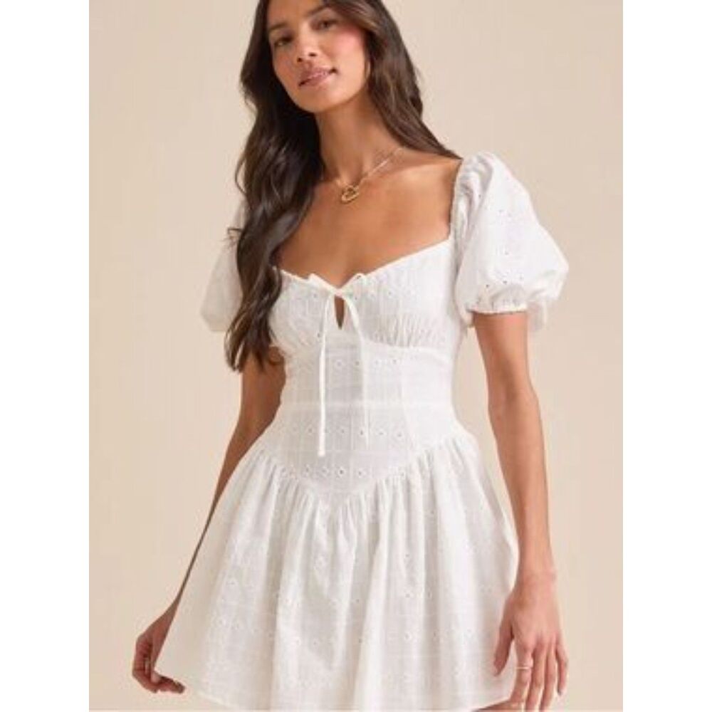 Altar'd State White Drop Waist Sweetheart Mini Dress 100% Cotton NWOT Size XL